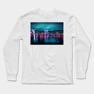 Neon Oslo City Skyline In Neon light / Oslo City silhouette Long Sleeve T-Shirt